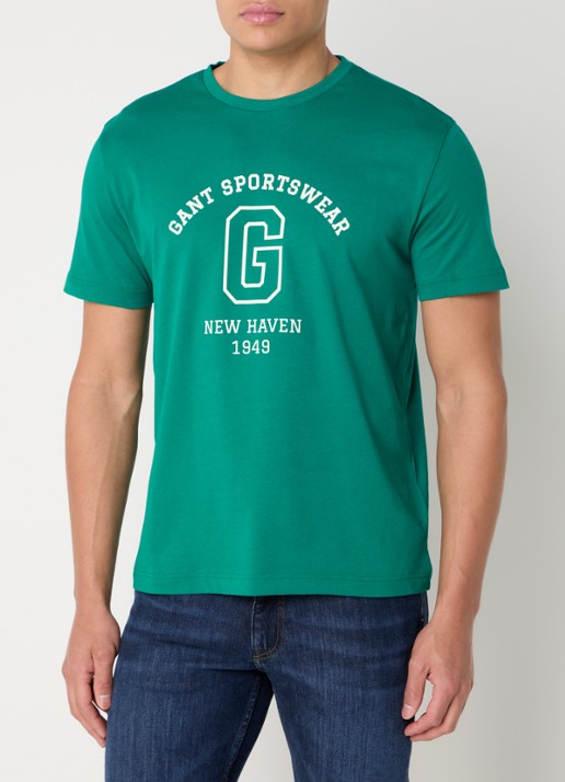 Gant College G T-shirt met logoprint - detail 3 donkergroen