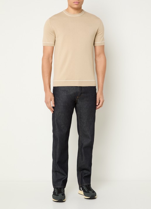 Gant Fijngebreid T-shirt met ronde hals - voorkant 3 beige