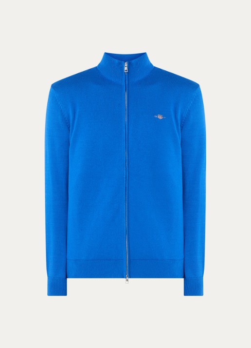 Gant Fijngebreid vest met logoborduring - voorkant 3 blauw