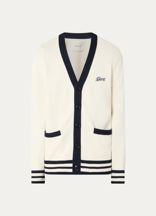 Gant Fijngebreid vest met logoborduring - voorkant 3 creme