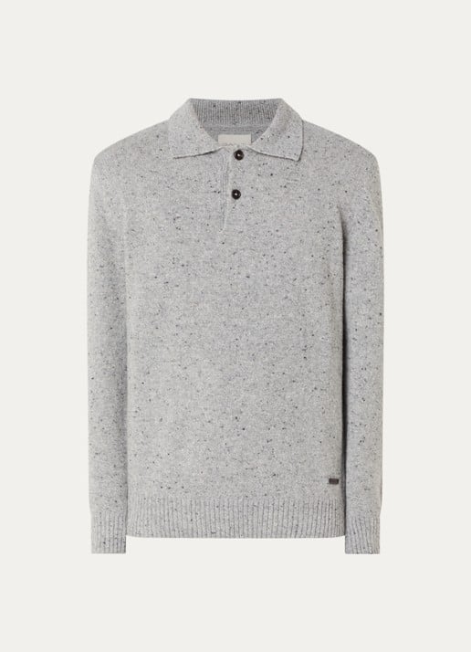Gant Fijngebreide pullover in wolblend met polokraag - voorkant 3 grijsmele