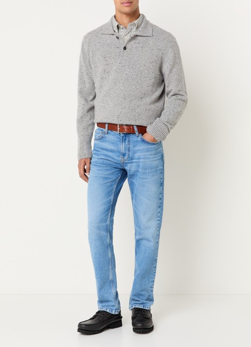 Gant Fijngebreide pullover in wolblend met polokraag - voorkant 4 grijsmele
