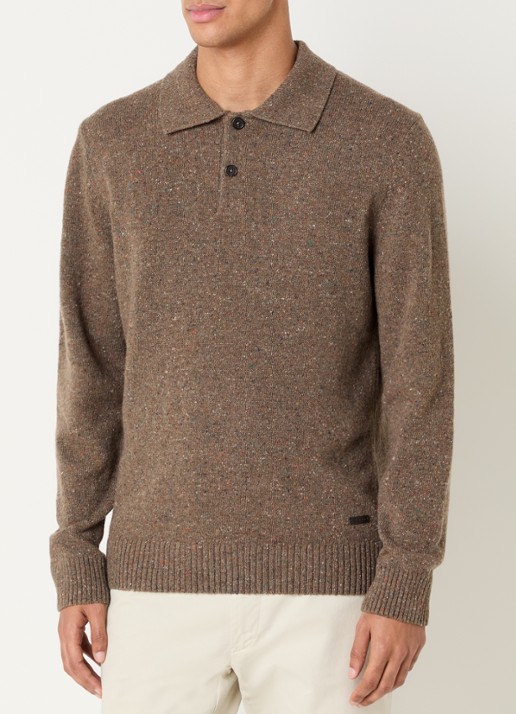 Gant Fijngebreide pullover in wolblend met polokraag - detail hazelnootbruin