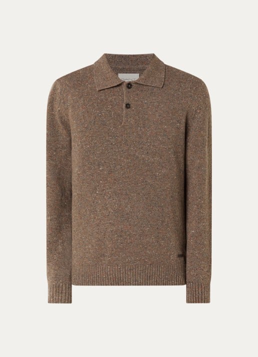 Gant Fijngebreide pullover in wolblend met polokraag - voorkant 3 hazelnootbruin