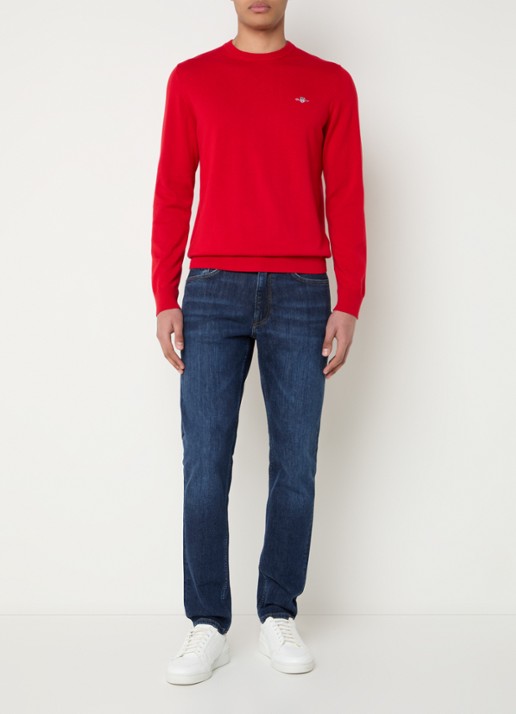 Gant Fijngebreide pullover met logo - voorkant 4 rood