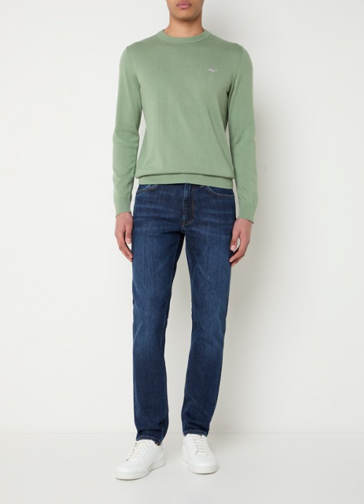 Gant Fijngebreide pullover met logo - voorkant 3 lindegroen