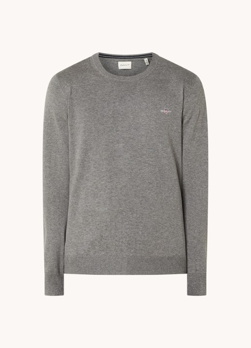 Gant Fijngebreide pullover met logoborduring  - voorkant 2 grijs