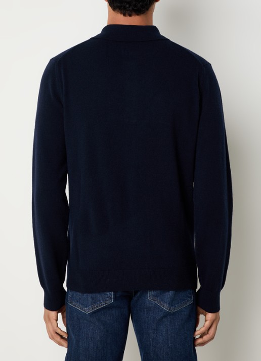 Gant Fijngebreide pullover met polokraag en logoborduring - achterkant 4 donkerblauw