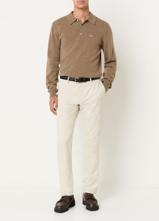 Gant Fijngebreide pullover van lamswol met logoborduring - voorkant 2 bruin