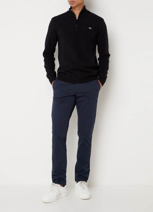 Gant Fijngebreide pullover van wol met halve rits - voorkant 4 zwart