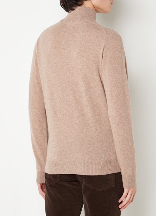 Gant Fijngebreide pullover van wol met halve rits - achterkant zand