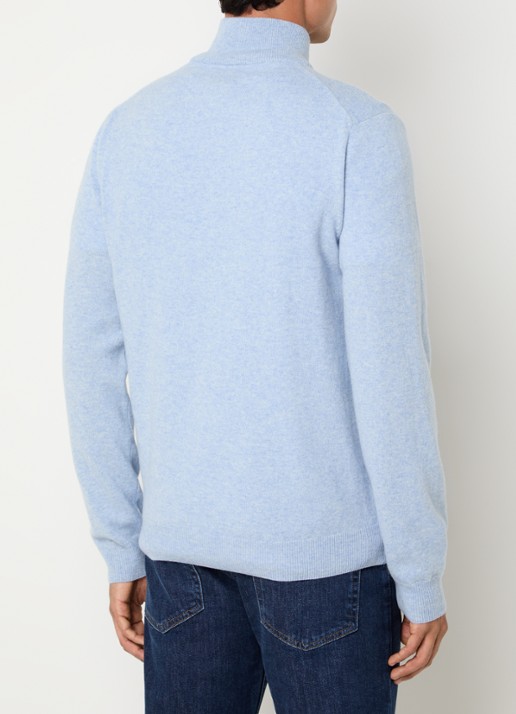 Gant Fijngebreide pullover van wol met halve rits - achterkant lichtblauw