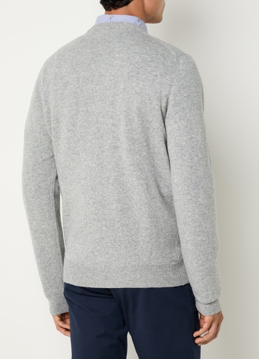 Gant Fijngebreide pullover van wol met logoborduring - achterkant 4 grijsmele