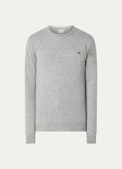 Gant Fijngebreide pullover van wol met logoborduring