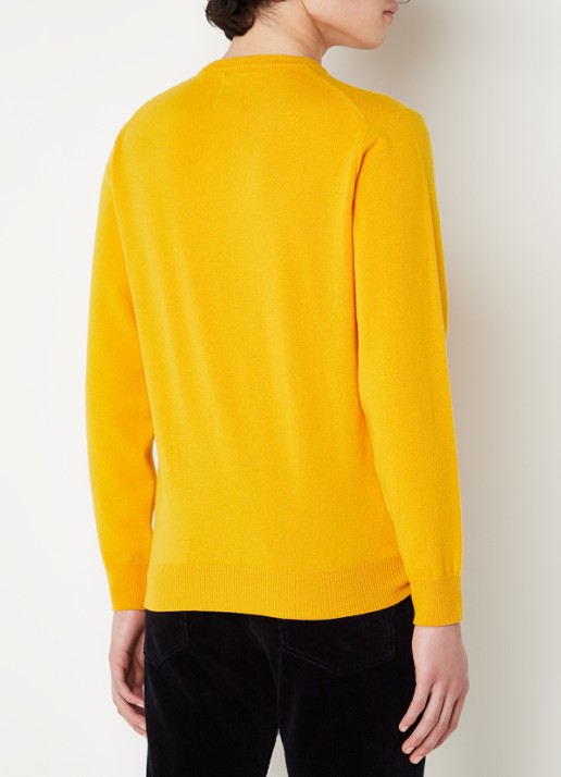 Gant Fijngebreide pullover van wol met logoborduring - achterkant 4 donkergeel