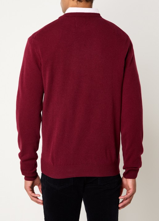 Gant Fijngebreide pullover van wol met logoborduring - achterkant 4 donkerrood