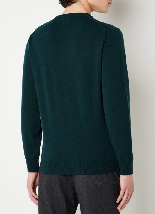 Gant Fijngebreide pullover van wol met logoborduring - achterkant 4 donkergroen