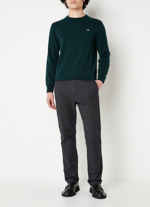 Gant Fijngebreide pullover van wol met logoborduring - voorkant 3 donkergroen