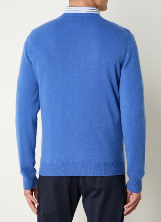 Gant Fijngebreide pullover van wol met logoborduring - achterkant 4 blauw