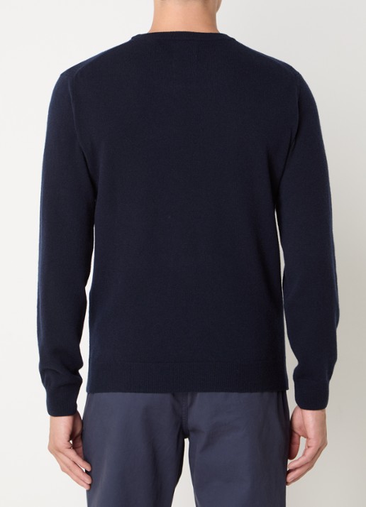 Gant Fijngebreide pullover van wol met logoborduring - achterkant 4 donkerblauw