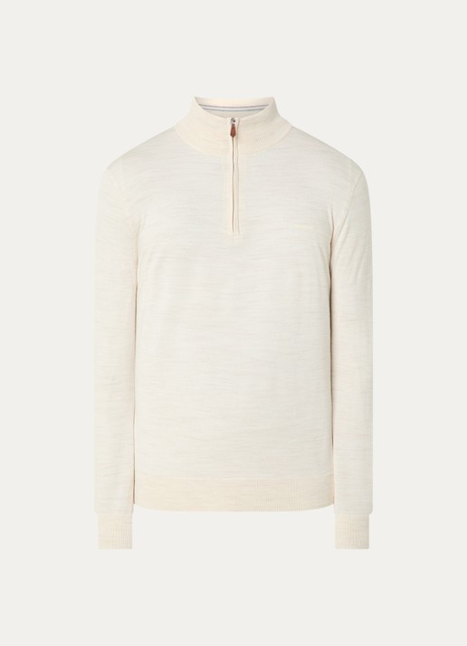 Gant Fijngebreide trui in merino wol met halve rits - voorkant creme