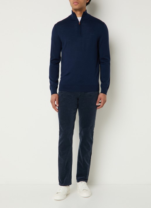 Gant Fijngebreide trui in merino wol met halve rits - voorkant 4 donkerblauw