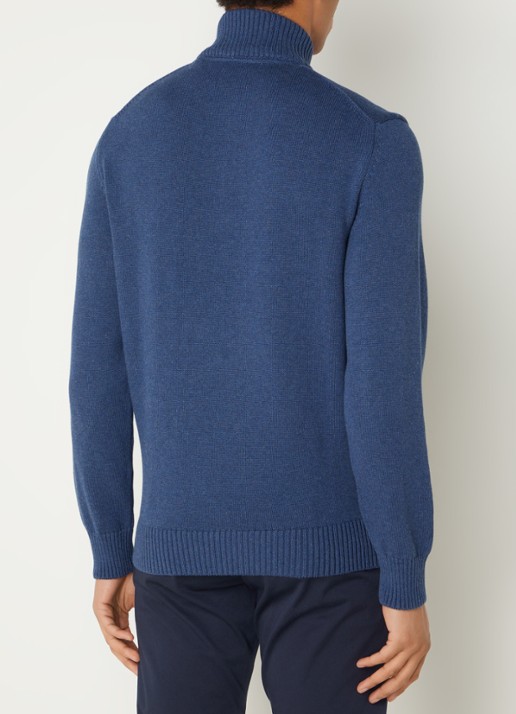 Gant Fijngebreide trui met halve rits en logo - achterkant indigo