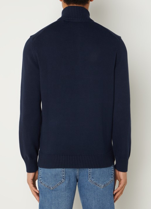 Gant Fijngebreide trui met halve rits en logo - achterkant donkerblauw