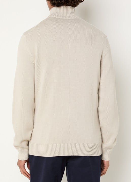 Gant Fijngebreide trui met halve rits en logoborduring - achterkant 2 beige