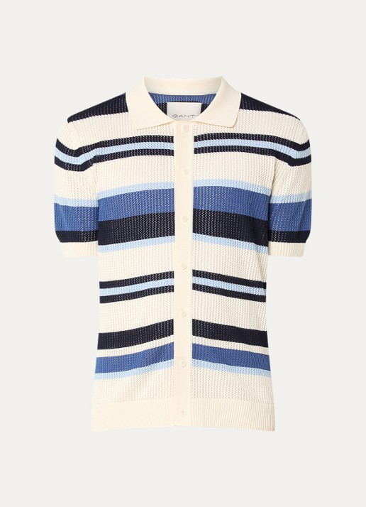 Gant Grofgebreid regular fit overhemd met streepprint - voorkant 3 indigo