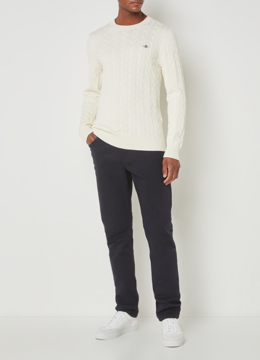 Gant Kabelgebreide trui met logoborduring - voorkant 2 creme