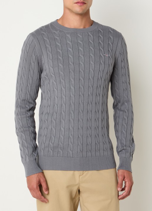Gant Kabelgebreide trui met logoborduring