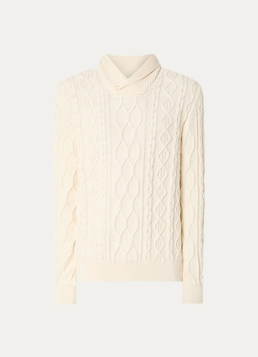Gant Kabelgebreide trui met V-hals - voorkant 2 creme