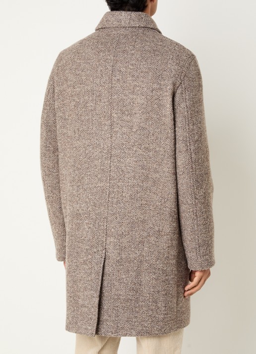 Gant Mantel in wolblend met visgraatdessin - achterkant taupe