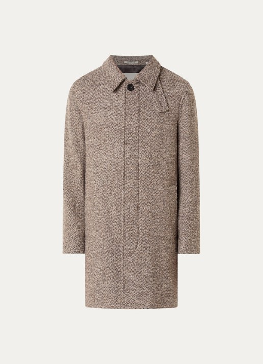 Gant Mantel in wolblend met visgraatdessin - voorkant 2 taupe