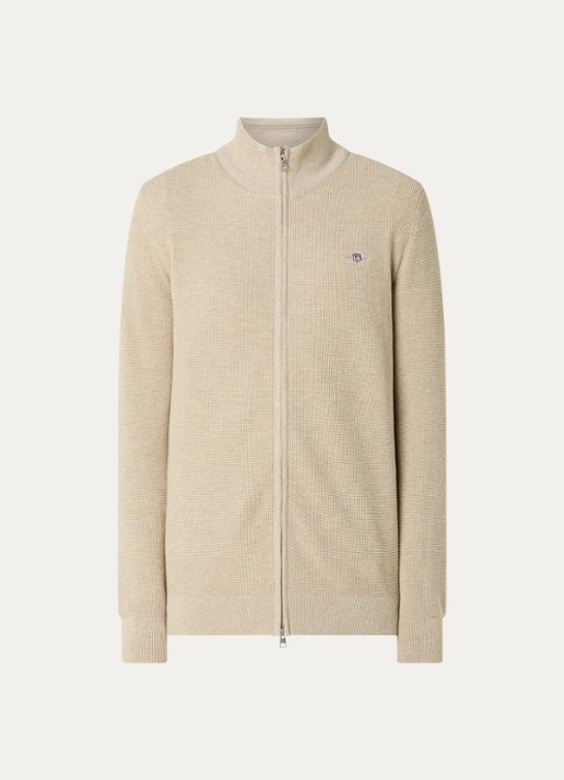 Gant Micro fijngebreid vest met logo - voorkant 2 naturel