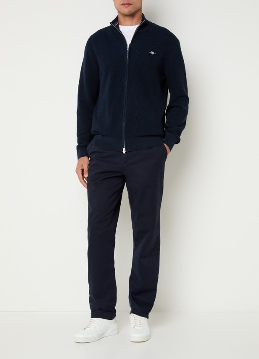 Gant Micro fijngebreid vest met logo - voorkant 4 donkerblauw