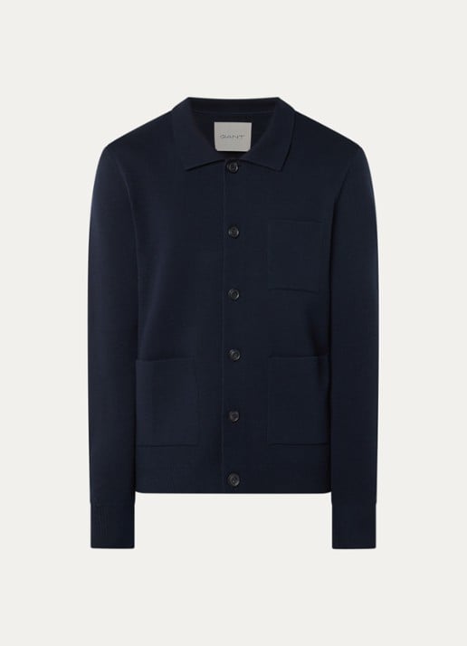 Gant Milano fijngebreid vest met opgestikte zakken - voorkant donkerblauw