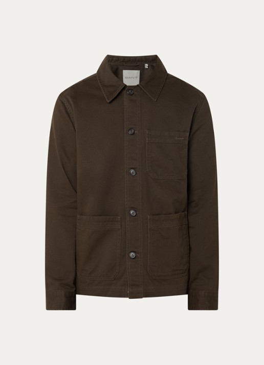 Gant Overshirt met borstzak - voorkant 2 donkerbruin
