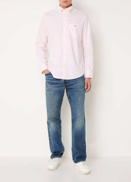 Gant Oxford regular fit overhemd met logoborduring - voorkant 4 lichtroze