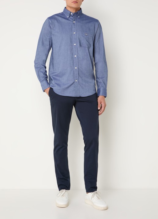 Gant Oxford regular fit overhemd met logoborduring - voorkant 4 indigo