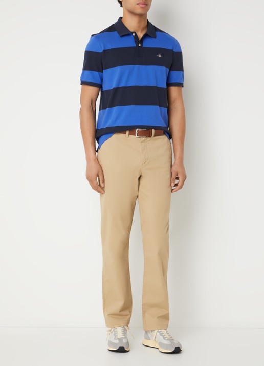 Gant Polo van piqué katoen met streepprint - voorkant 4 royalblauw
