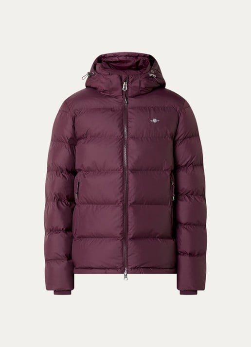 Gant Puffer jack met capuchon en ritszakken - voorkant 2 beige