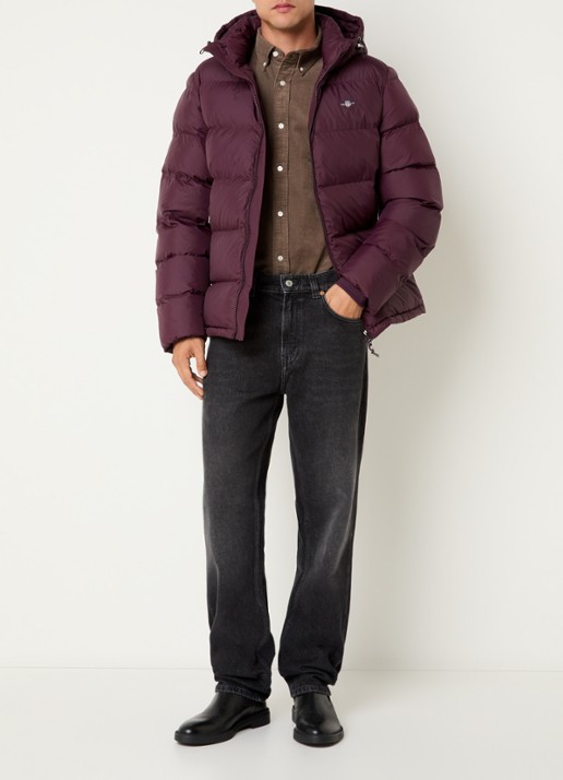 Gant Puffer jack met capuchon en ritszakken - voorkant 3 beige