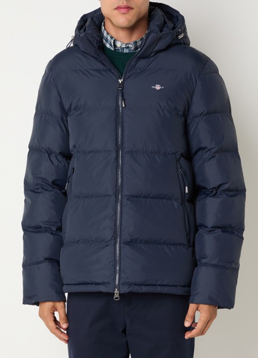 Gant Puffer jack met capuchon en ritszakken - detail donkerblauw
