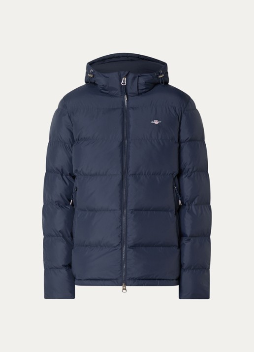 Gant Puffer jack met capuchon en ritszakken - voorkant 2 donkerblauw
