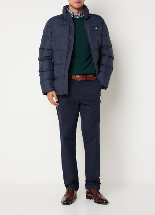 Gant Puffer jack met capuchon en ritszakken - voorkant 3 donkerblauw