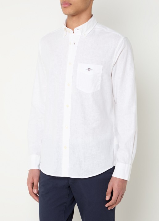 Gant Regular fit overhemd in linnenblend met logoborduring