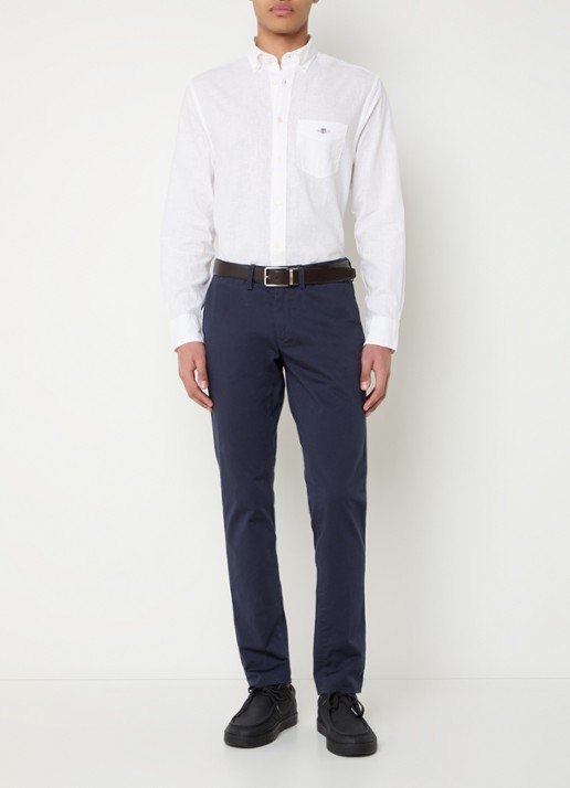Gant Regular fit overhemd in linnenblend met logoborduring - voorkant 4 wit