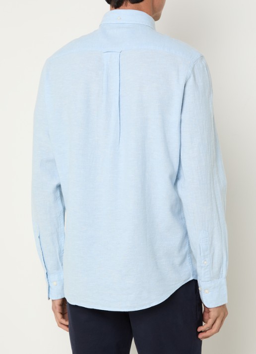 Gant Regular fit overhemd in linnenblend met logoborduring - achterkant 3 lichtblauw